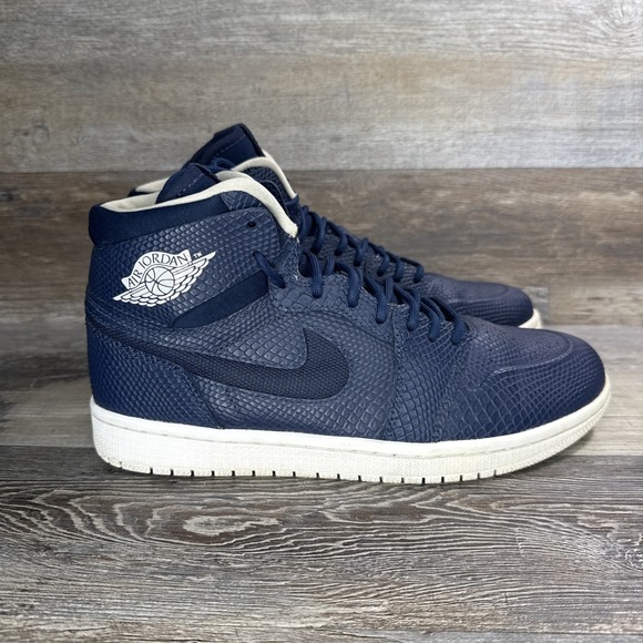 Nike Air Jordan 1 High Nouveau Navy Snakeskin 819176-407 2016 Shoes Size 7.5 - Picture 4 of 14